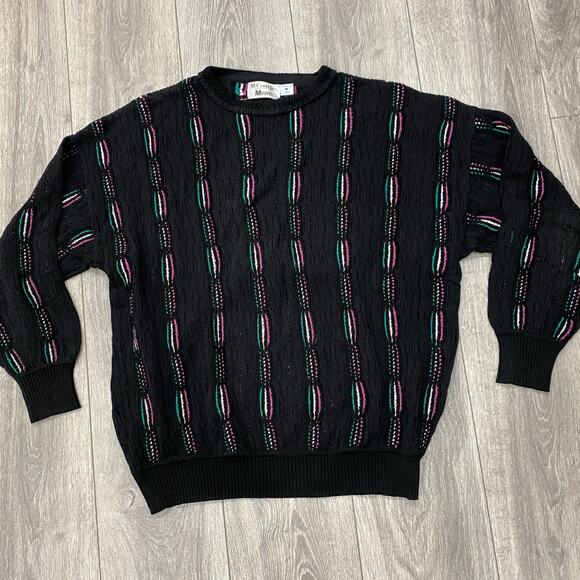 St. Croix black pullover sweater chunky 1980's size M 100% cotton black oversize - Picture 1 of 8